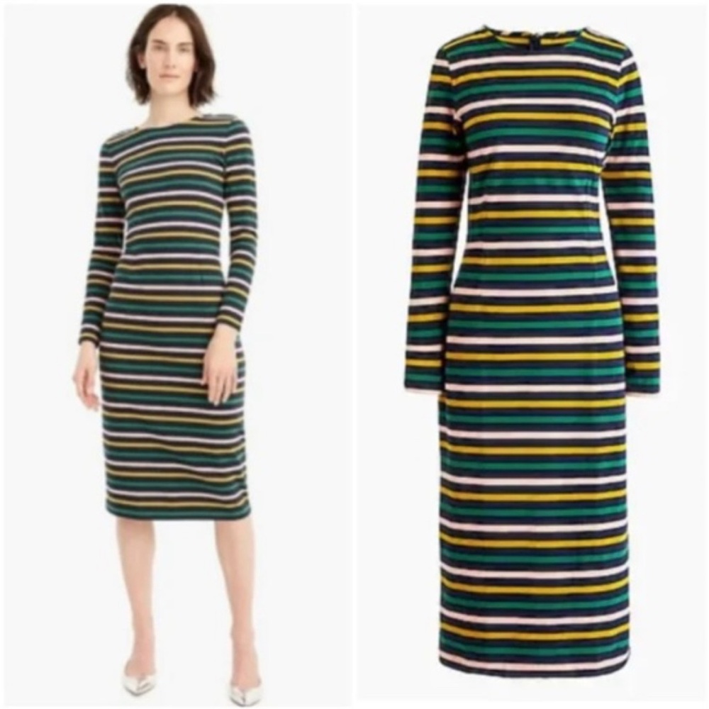 J. Crew Dress Multicolor Striped Long-Sleeve Midi 4